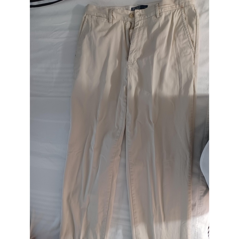 Polo Ralph Lauren Pants Mens 33x32 Beige Classic Chino Cotton Flat Front Casual‎
